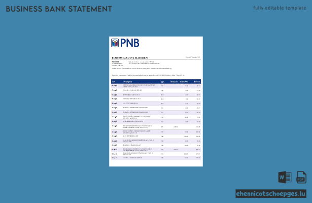 PNB-Bankkontoauszug für Geschäftskunden (Beispiel-Word- und PDF-Datei)